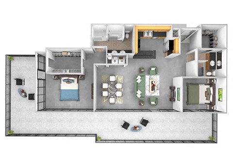 Main 3 Downtown floor plan B5 Tower  - 2 bed 2 bath - 3D